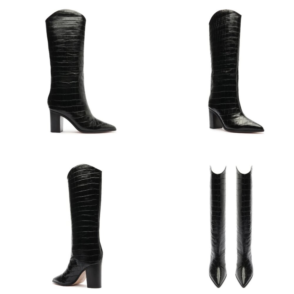 SCHUTZ - Maryana Block Wide Crocodile Boot - Size 8 - Black
